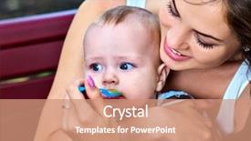  Presentation with mother baby - PPT layouts enhanced with baby feeding spoon by mother background and a coral colored foreground