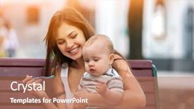  Presentation with baby color - PPT layouts featuring weaned - baby feeding spoon by mother background and a coral colored foreground