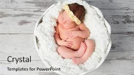  Presentation with baby girl - PPT theme enhanced with baby feet - lovely sleeping bare newborn girl background and a light gray colored foreground