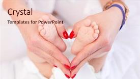  Presentation with mother baby - Slide set having baby feet in mother hands background and a lemonade colored foreground