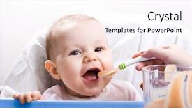 Presentation with baby food - PPT theme featuring baby food - mother feeding her happy little background and a sky blue colored foreground