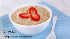  Presentation with strawberry - Slide set consisting of baby food - tasty oatmeal with strawberry background and a light blue colored foreground