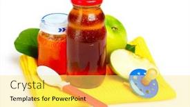  Presentation with baby food - Colorful theme enhanced with baby food pacifier and fruits isolated on white backdrop and a yellow colored foreground