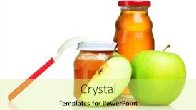  Presentation with baby food - PPT theme with baby food spoon and apple isolated on white background and a yellow colored foreground