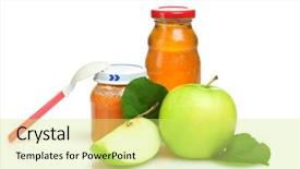  Presentation with baby food - Cool new PPT layouts with baby food spoon and apple backdrop and a  colored foreground