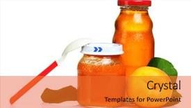  Presentation with baby food - Audience pleasing theme consisting of baby-food-spoon-and-apricots backdrop and a gold colored foreground