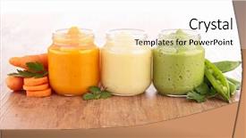  Presentation with baby food - PPT theme having close-up small fluffy chickens on a dark background studio background and a gray colored foreground