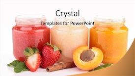  Presentation with baby food - Colorful presentation design enhanced with three ripe red tomatoes and two cucumber isolated on white background backdrop and a coral colored foreground