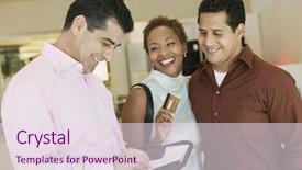  Presentation with credit card fraud fraud - Audience pleasing theme consisting of baby funitures - salesman calculating bill while couple backdrop and a sky blue colored foreground