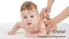  Presentation with familly getting a new born baby - Theme consisting of baby getting massage studio shot background and a  colored foreground