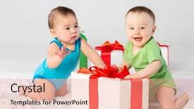  Presentation with babies - Presentation design consisting of baby gifts - two beautiful babies background and a coral colored foreground