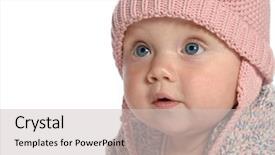  Presentation with baby fashion - PPT theme having baby girl child pink fashion portrait face studio shot isolated on white caucasian in warm clothing hat background and a light gray colored foreground