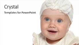  Presentation with baby fashion - Slide set featuring baby girl child sitting down on white blanket smiling happy pink fashion portrait face studio shot isolated on white caucasian background and a white colored foreground