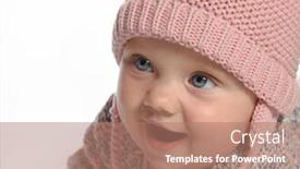  Presentation with baby fashion - Slide set enhanced with baby girl child smiling happy pink fashion portrait face studio shot isolated on white caucasian hat warm clothing background and a coral colored foreground