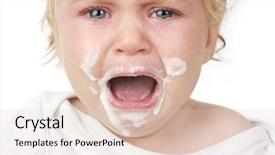  Presentation with baby crying - Amazing PPT theme having baby girl eating and crying backdrop and a lemonade colored foreground