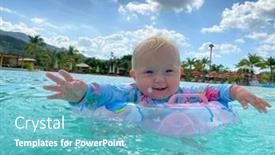  Presentation with baby girl - Slide set enhanced with baby-girl-enjoying-waterpark-holiday background and a teal colored foreground