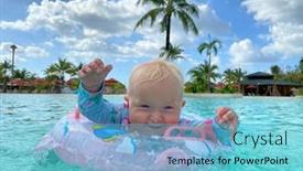  Presentation with baby girl - Beautiful slide set featuring baby-girl-enjoying-waterpark-holiday backdrop and a light blue colored foreground