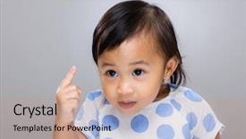  Presentation with baby girl - PPT theme with flexible yoga man doing hand balance asana bakasana dust flying in air background and a dark gray colored foreground.