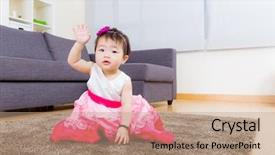  Presentation with baby girl - Presentation theme with baby girl hand up background and a coral colored foreground