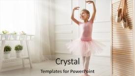  Presentation with ballerina - Colorful slide set enhanced with baby girl is studying ballet backdrop and a soft green colored foreground