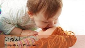  Presentation with baby girl - Slide deck with baby girl kissing her doll background and a  colored foreground