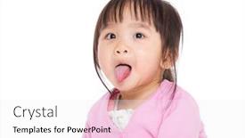  Presentation with baby girl christening - Slide set enhanced with baby girl making funny face background and a white colored foreground