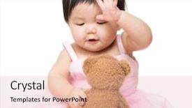  Presentation with baby girl christening - Colorful presentation design enhanced with baby girl play with doll backdrop and a coral colored foreground