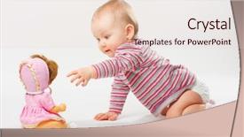  Presentation with baby girl - Presentation design featuring baby girl playing with doll background and a lemonade colored foreground