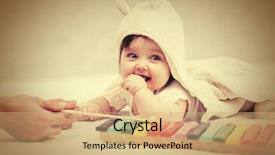  Presentation with baby toy - Cool new PPT layouts with baby girl playing with xylophone backdrop and a coral colored foreground