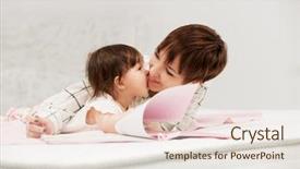  Presentation with baby book - Presentation design consisting of baby girl reading a book background and a sky blue colored foreground