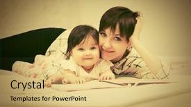  Presentation with baby book - Slide deck with baby girl reading a book background and a  colored foreground