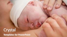  Presentation with delivery baby - Presentation theme with baby girl right after delivery background and a coral colored foreground