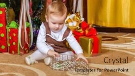  Presentation with baby tree - Slide deck consisting of domino pieces on the brown wooden table background background and a gray colored foreground