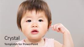  Presentation with baby girl - PPT theme having baby girl touch her ear background and a lemonade colored foreground