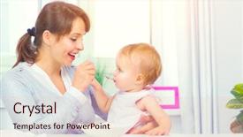  Presentation with mother feeding baby breast milk - Audience pleasing slide set consisting of baby girl with a spoon backdrop and a lemonade colored foreground