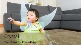  Presentation with block party - Colorful slide set enhanced with asian baby girl with halloween backdrop and a coral colored foreground