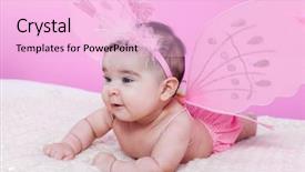  Presentation with happy baby - PPT theme featuring baby girl with pink butterfly background and a lavender colored foreground