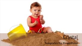  Presentation with baby girl - Audience pleasing PPT theme consisting of baby girl with sand toys backdrop and a red colored foreground