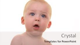  Presentation with give - Slide deck consisting of baby give questioning look to the camera studio portrait over white background and a soft green colored foreground