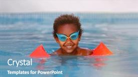  Presentation with blue and orange - Slide deck with baby glasses - little african child with orange background and a teal colored foreground