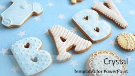  Presentation with cookies - PPT theme with baby glazed cookies on decorated background and a light blue colored foreground