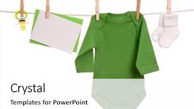  Presentation with good - PPT theme featuring baby goods hanging background and a white colored foreground