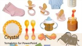  Presentation with good - Presentation consisting of baby goods isolated on white background and a lemonade colored foreground