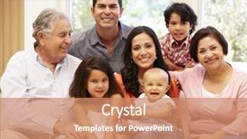  Presentation with generation - Audience pleasing slide set consisting of baby grandma - 3 generation hispanic family backdrop and a coral colored foreground