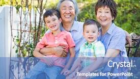  Presentation with grandparents - PPT theme enhanced with baby grandma - chinese grandparents and mixed race background and a teal colored foreground