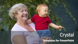  Presentation with sunny doll - Cool new PPT theme with baby grandma - grandmother holding happy grandson backdrop and a tawny brown colored foreground