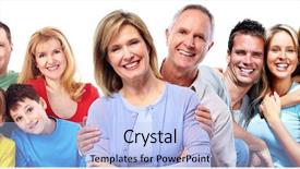  Presentation with portrait happy family smiling - Presentation theme featuring baby grandma - happy smiling family portrait isolated background and a light blue colored foreground