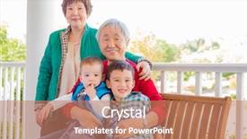  Presentation with senior couple - Slide deck consisting of baby grandma - senior adult chinese couple sitting background and a coral colored foreground