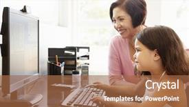  Presentation with computer - Colorful PPT theme enhanced with baby grandma - senior hispanic woman with computer backdrop and a  colored foreground