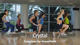  Presentation with aerobics - PPT layouts featuring baby gym - six people exercising on step background and a violet colored foreground